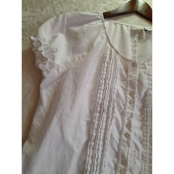 Womens Size Large Linen Pintucked Puff Sleeve Prairie Coquette Cottage Blouse - Picture 2 of 8